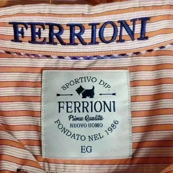 Ferrioni Sportivo Orange Stripe Button Down Shirt Scottie Dog Logo Pocket sz XL - Picture 7 of 10